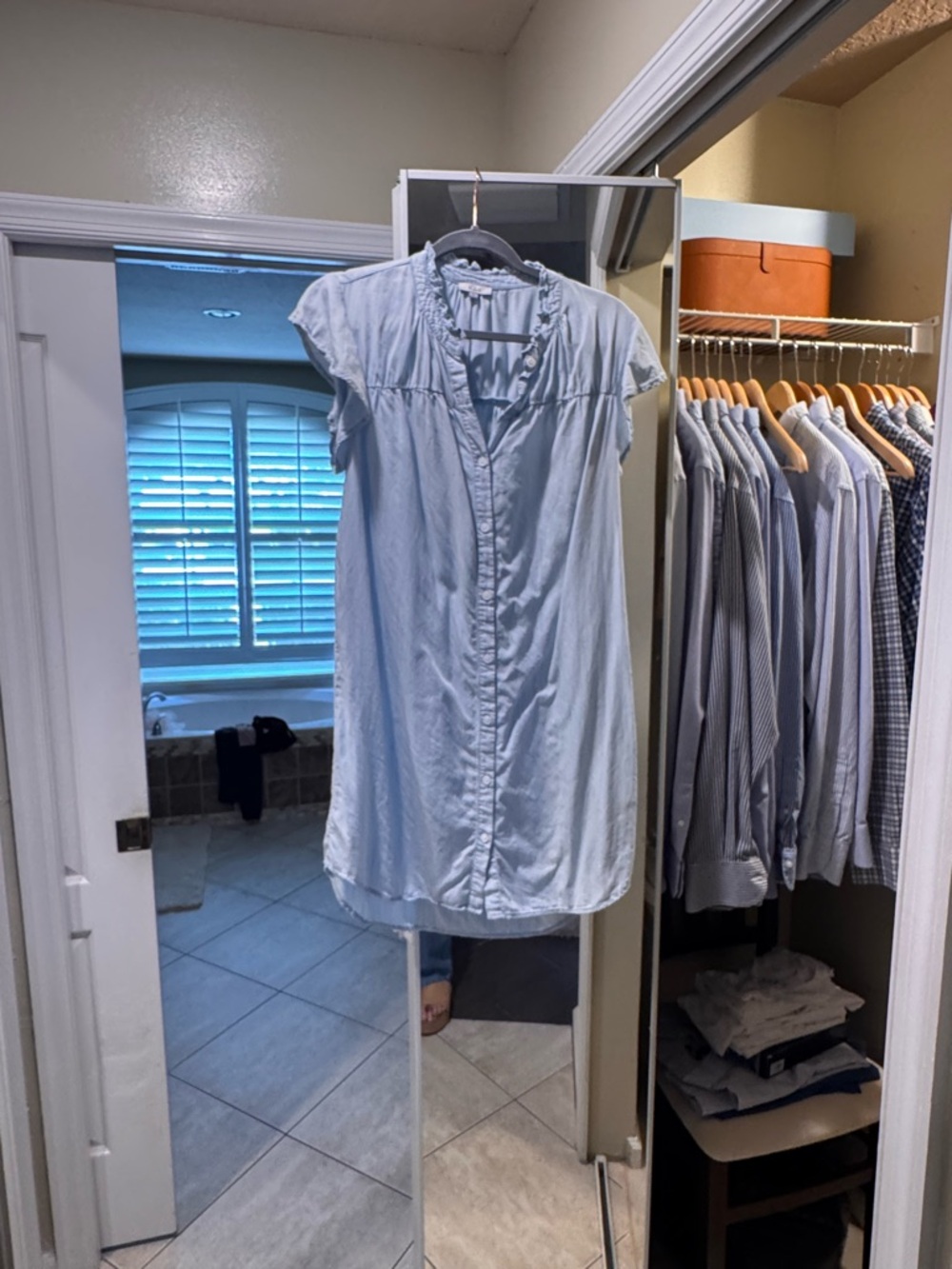 Rails Light Blue Ruffle-Trim Blouse